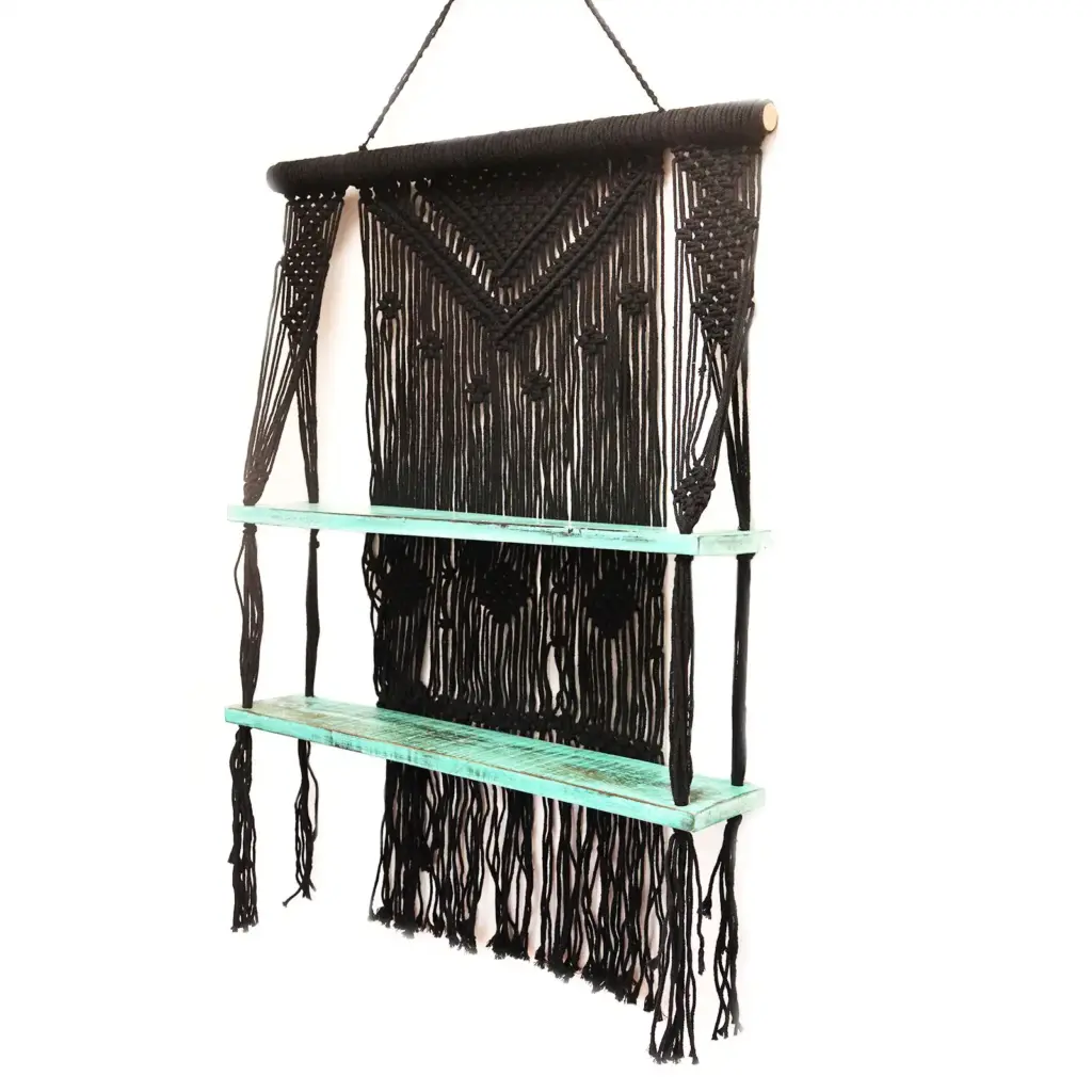 Black Macrame Hanging Shelves – Turquoise | www.artisangoods.co.uk 2 Black Macrame Hanging Shelves – Turquoise | www.artisangoods.co.uk 2