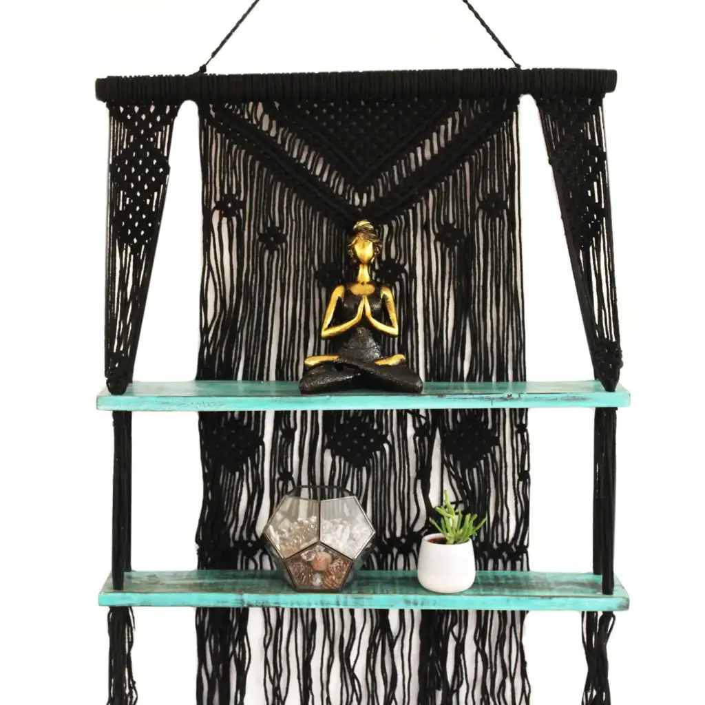 Black Macrame Hanging Shelves – Turquoise | www.artisangoods.co.uk