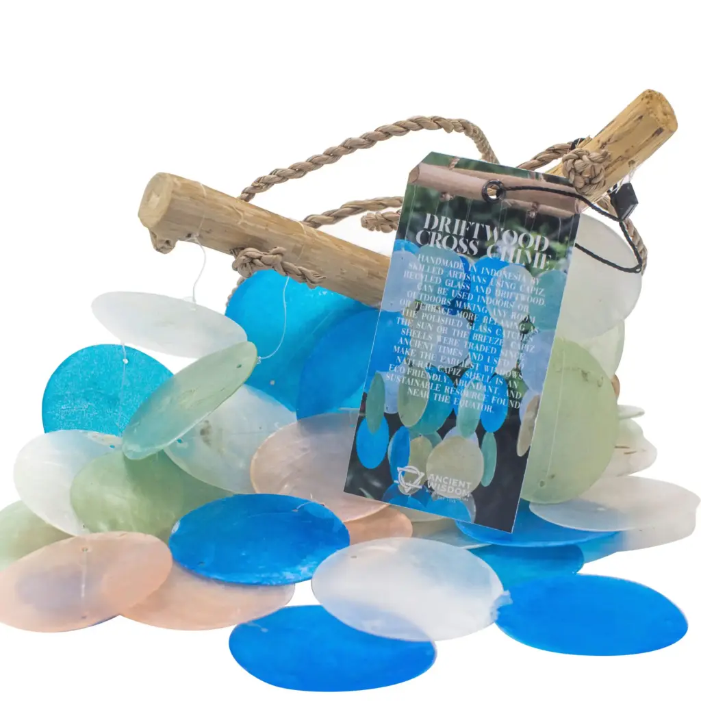 Blue & Pearl Driftwood Cross Chime | www.artisangoods.co.uk 3
