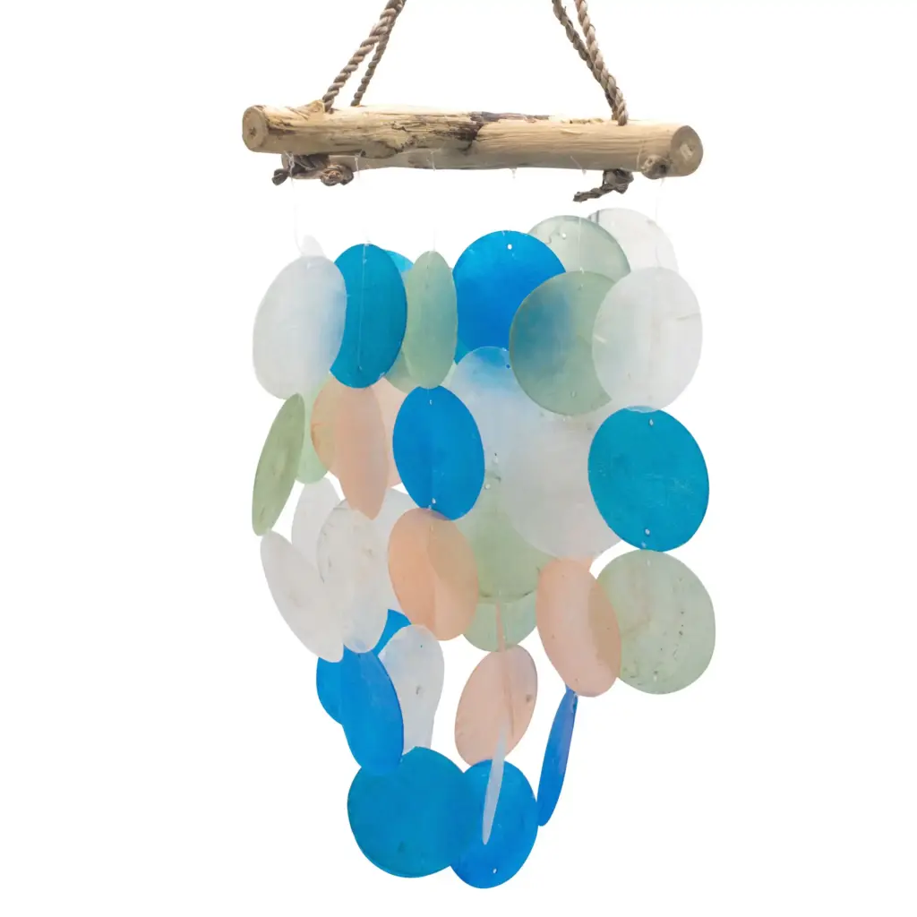 Blue & Pearl Driftwood Cross Chime | www.artisangoods.co.uk