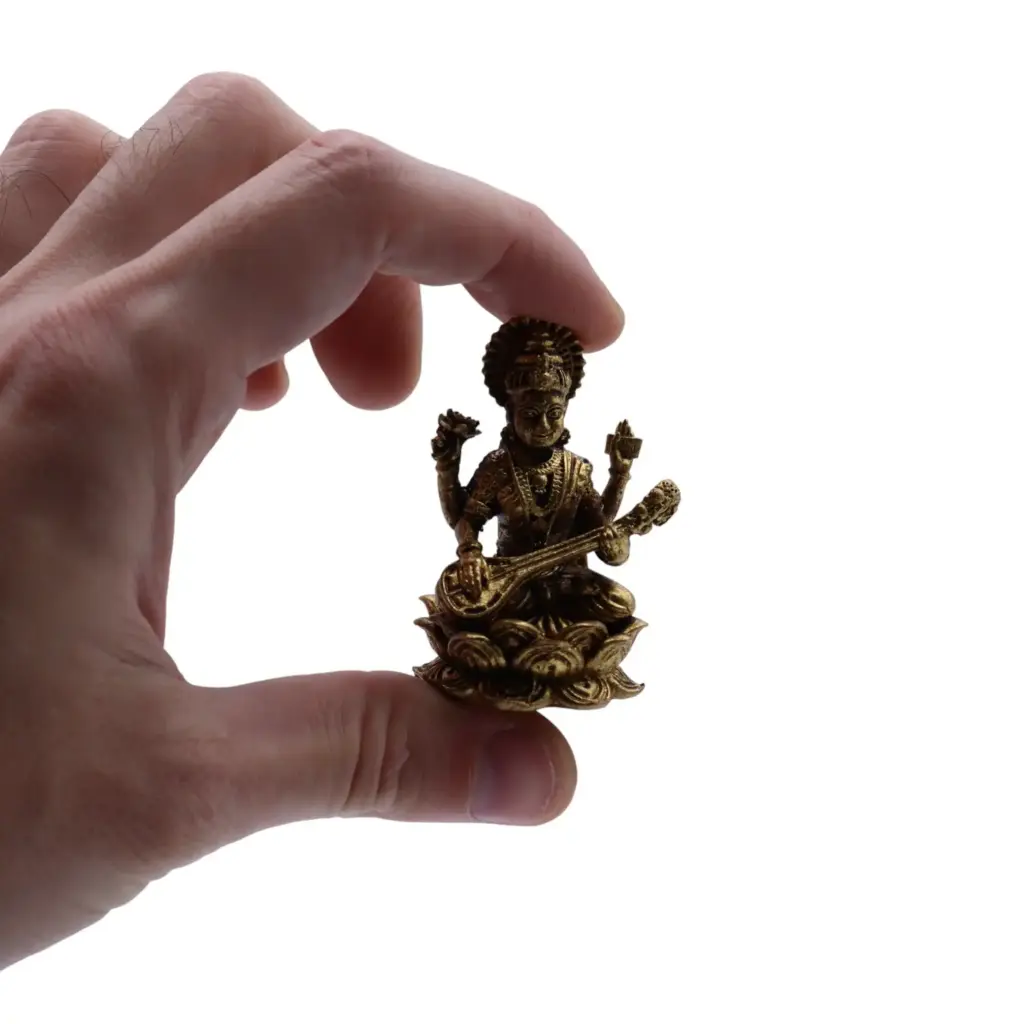Brass Miniature Gods – Sarswati (52gms) – 49mm | www.artisangoods.co.uk 3 Brass Miniature Gods – Sarswati (52gms) – 49mm | www.artisangoods.co.uk 3