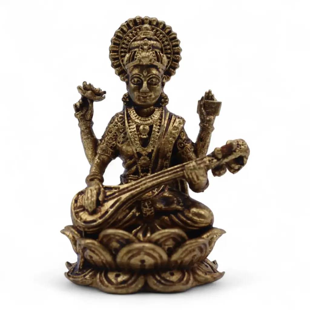 Brass Miniature Gods – Sarswati (52gms)  – 49mm | www.artisangoods.co.uk