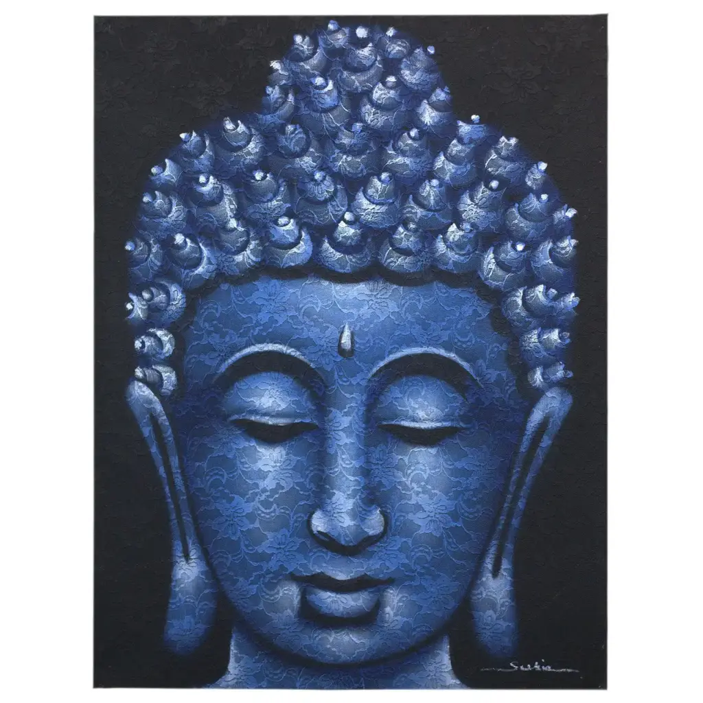 Buddah Painting – Blue Brocade Detail | www.artisangoods.co.uk