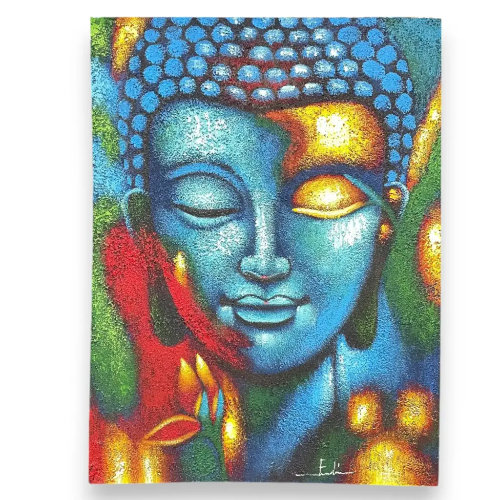 Buddha Painting – Blue & Gold Flower 75x55cm | www.artisangoods.co.uk