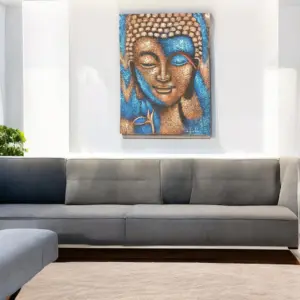 Buddha Painting – Bronze & Blue Flower 75x55cm | www.artisangoods.co.uk 3