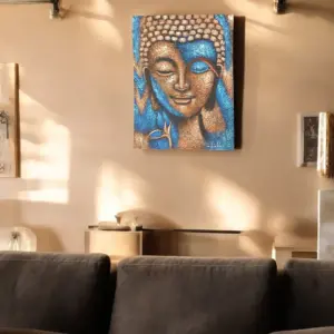 Buddha Painting – Bronze & Blue Flower 75x55cm | www.artisangoods.co.uk 2