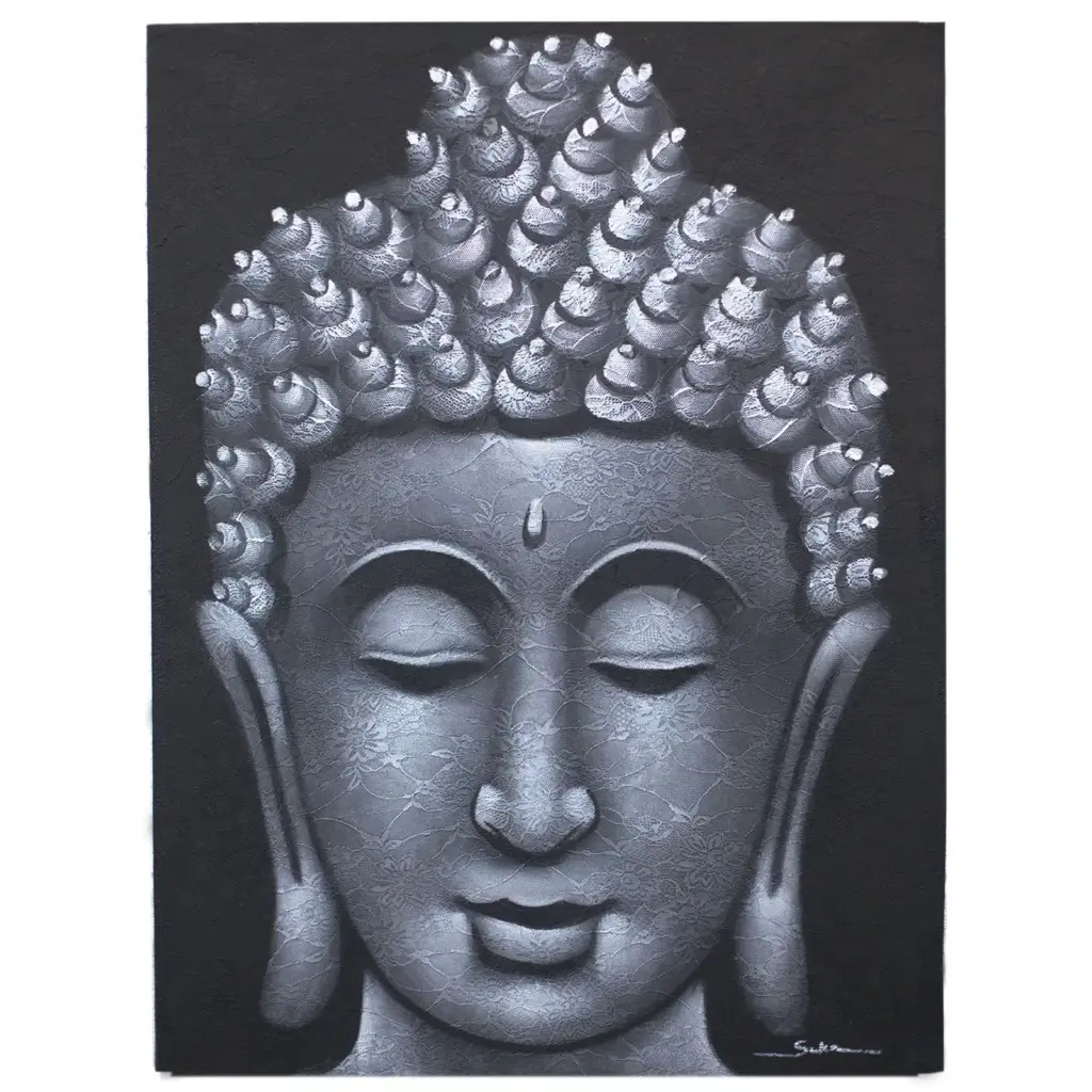 Buddha Painting – Grey Brocade Detail | www.artisangoods.co.uk