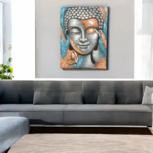 Buddha Painting – Silver & Rose Gold Flower 75x55cm | www.artisangoods.co.uk 2