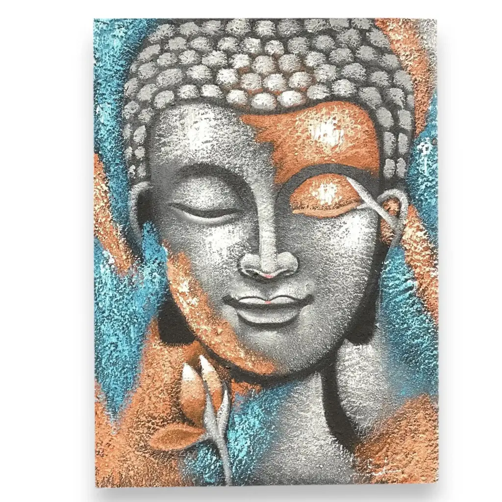 Buddha Painting – Silver & Rose Gold Flower 75x55cm | www.artisangoods.co.uk