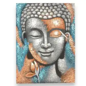 Buddha Painting – Silver & Rose Gold Flower 75x55cm | www.artisangoods.co.uk 1