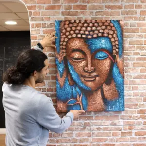 Buddha Painting – Silver & Rose Gold Flower 75x55cm | www.artisangoods.co.uk 3