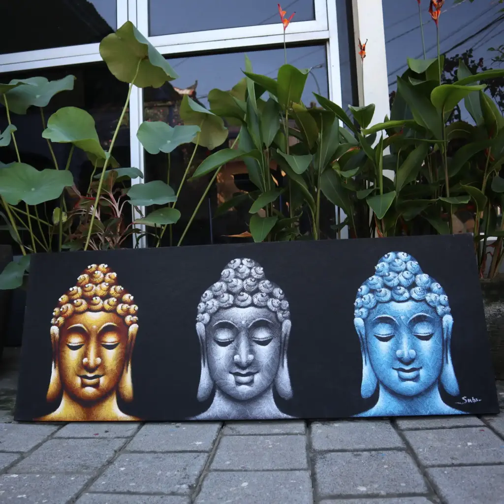 Buddha Painting – Three Heads Black | www.artisangoods.co.uk 3