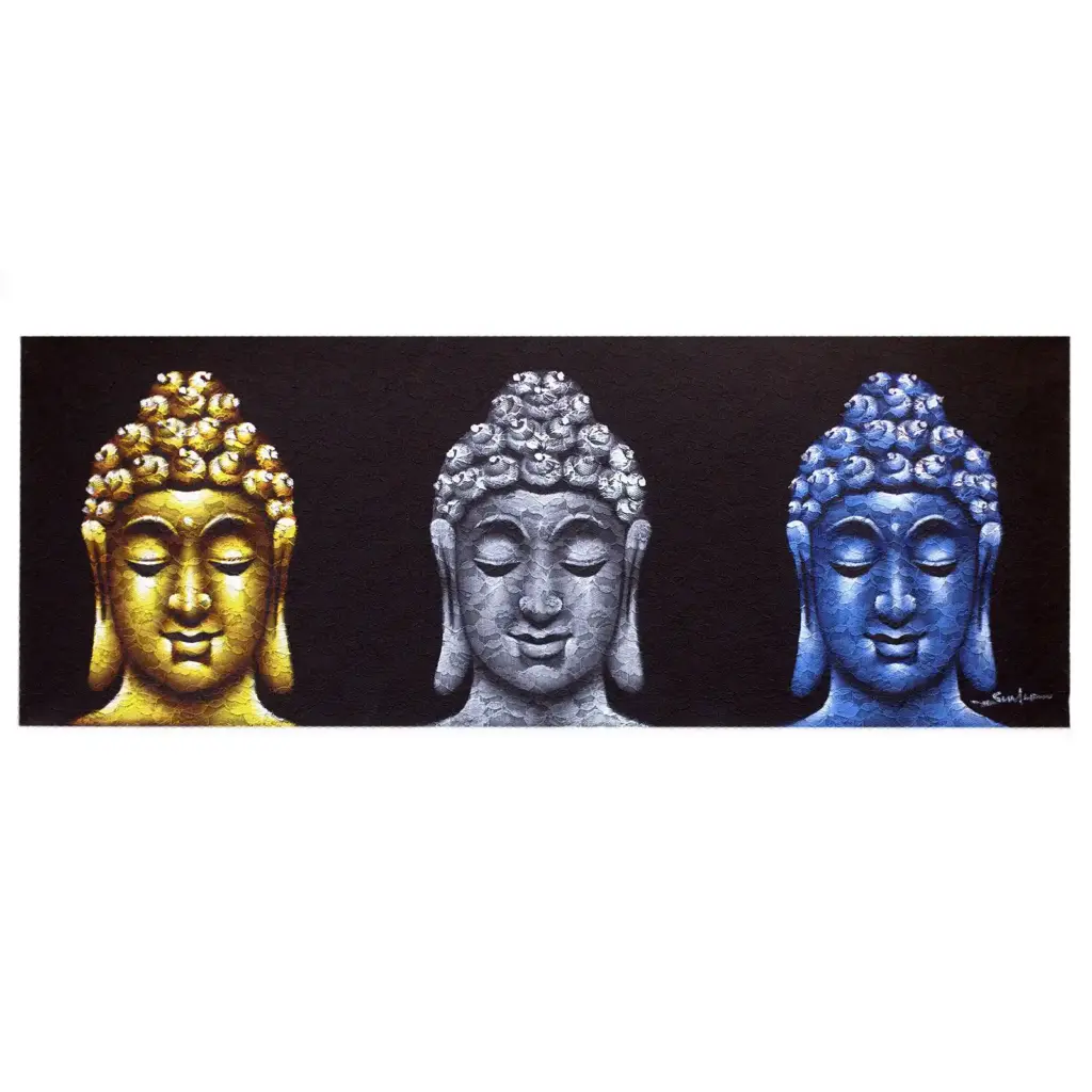 Buddha Painting – Three Heads Black | www.artisangoods.co.uk