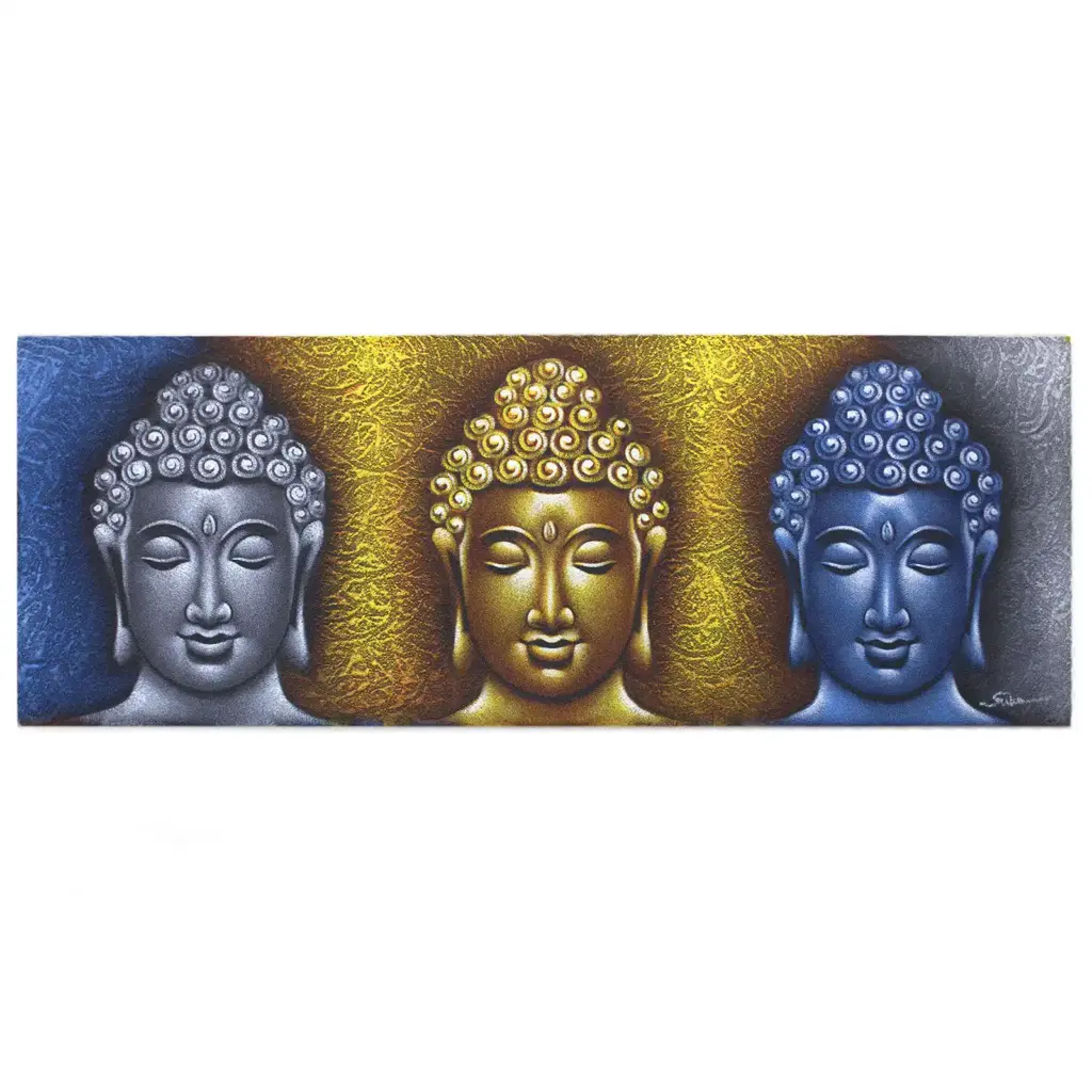 Buddha Painting – Three Heads Gold Detail | www.artisangoods.co.uk