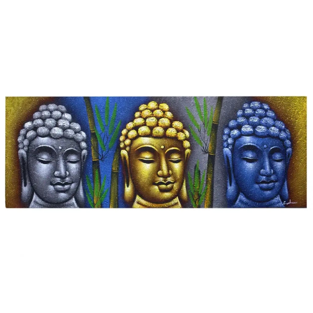 Buddha Painting – Three Heads With Bamboo | www.artisangoods.co.uk