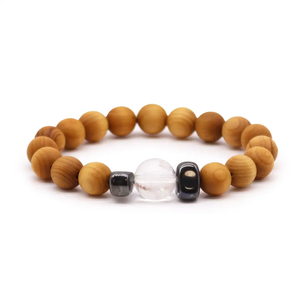 Cedarwood Crown Chakra Bangle with Clear Quartz | www.artisangoods.co.uk