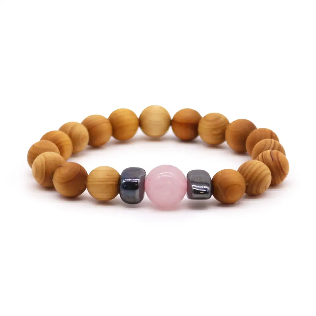 Cedarwood Heart Chakra Bangle with Rose Quartz | www.artisangoods.co.uk Cedarwood Heart Chakra Bangle with Rose Quartz | www.artisangoods.co.uk