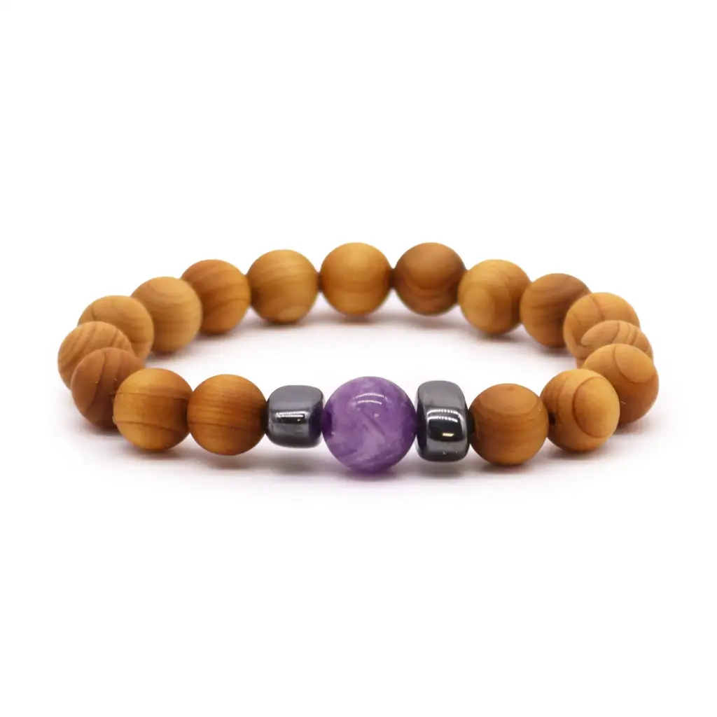 Cedarwood Third Eye Chakra Bangle with Amethyst | www.artisangoods.co.uk