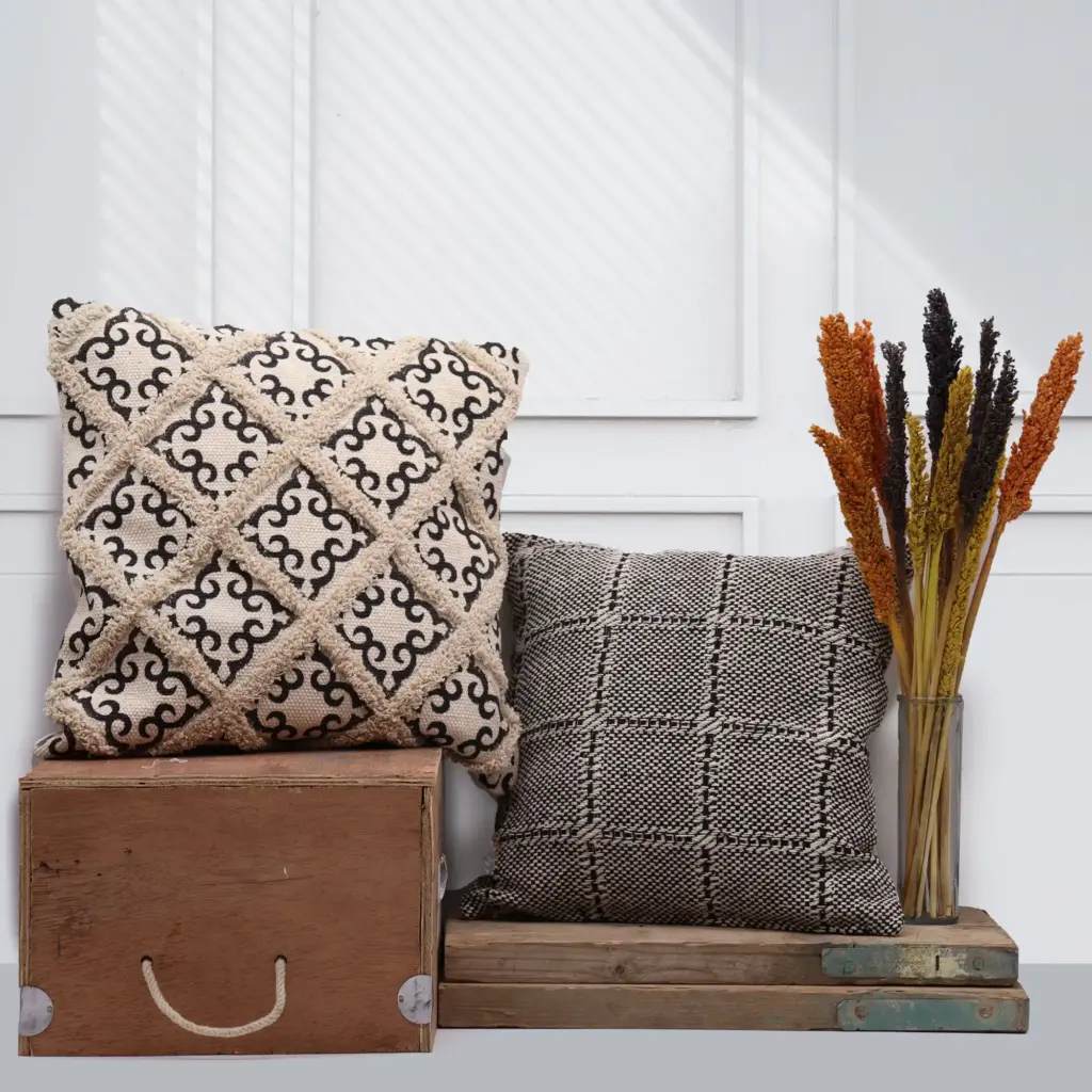 Classic Cushion Cover – Squares Grey – 40x40cm | www.artisangoods.co.uk 5