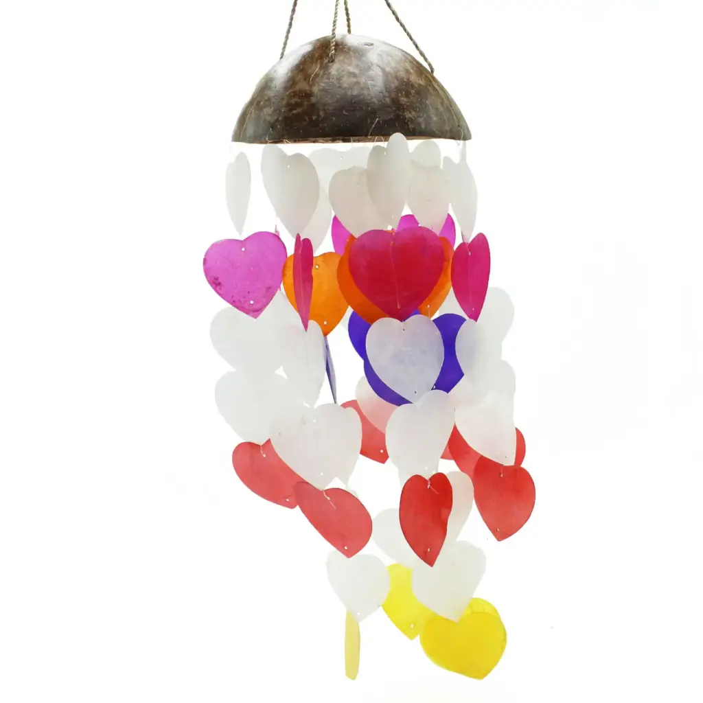 Coconut & Capiz Windchimes – Big Hearts – 40cm | www.artisangoods.co.uk