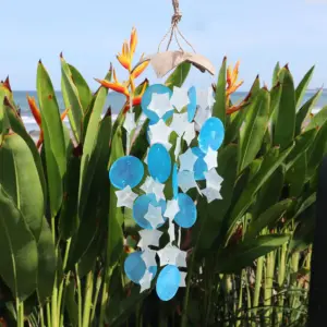 Coconut & Capiz Windchimes – Blue and White Stars – 30cm | www.artisangoods.co.uk 2