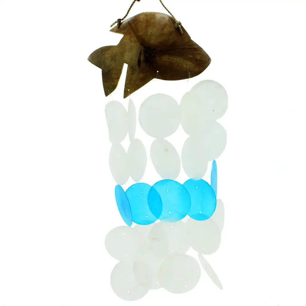 Coconut & Capiz Windchimes – Blue Dolphins – 30cm | www.artisangoods.co.uk