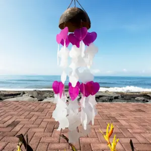 Coconut & Capiz Windchimes – Pink and White Mix Shapes – 35cm | www.artisangoods.co.uk 2