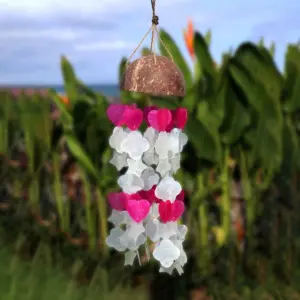 Coconut & Capiz Windchimes – Pink and White Mix Shapes – 35cm | www.artisangoods.co.uk 3