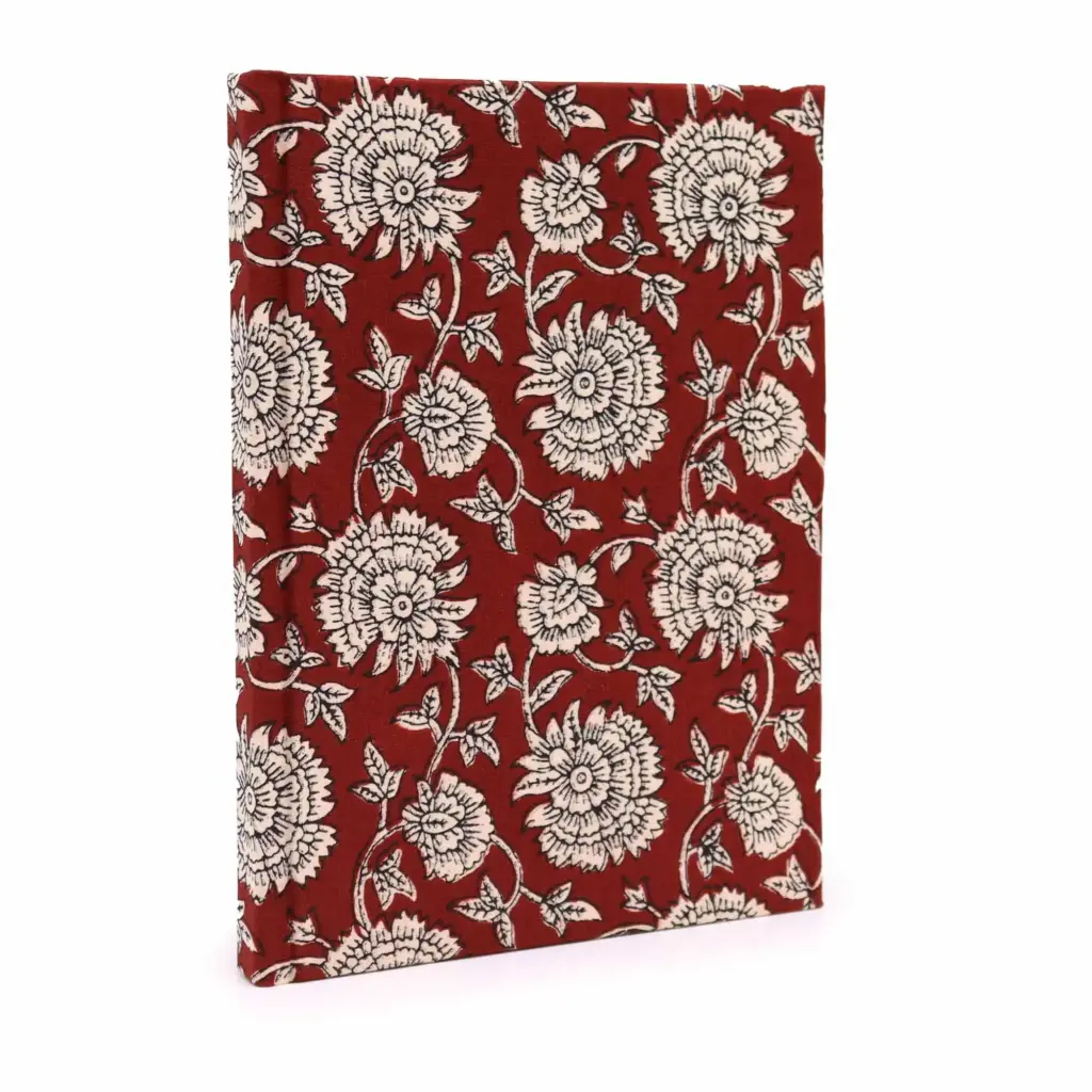 Cotton Bound Notebooks 20x15cm – 96 pages – Burgundy Floral | www.artisangoods.co.uk