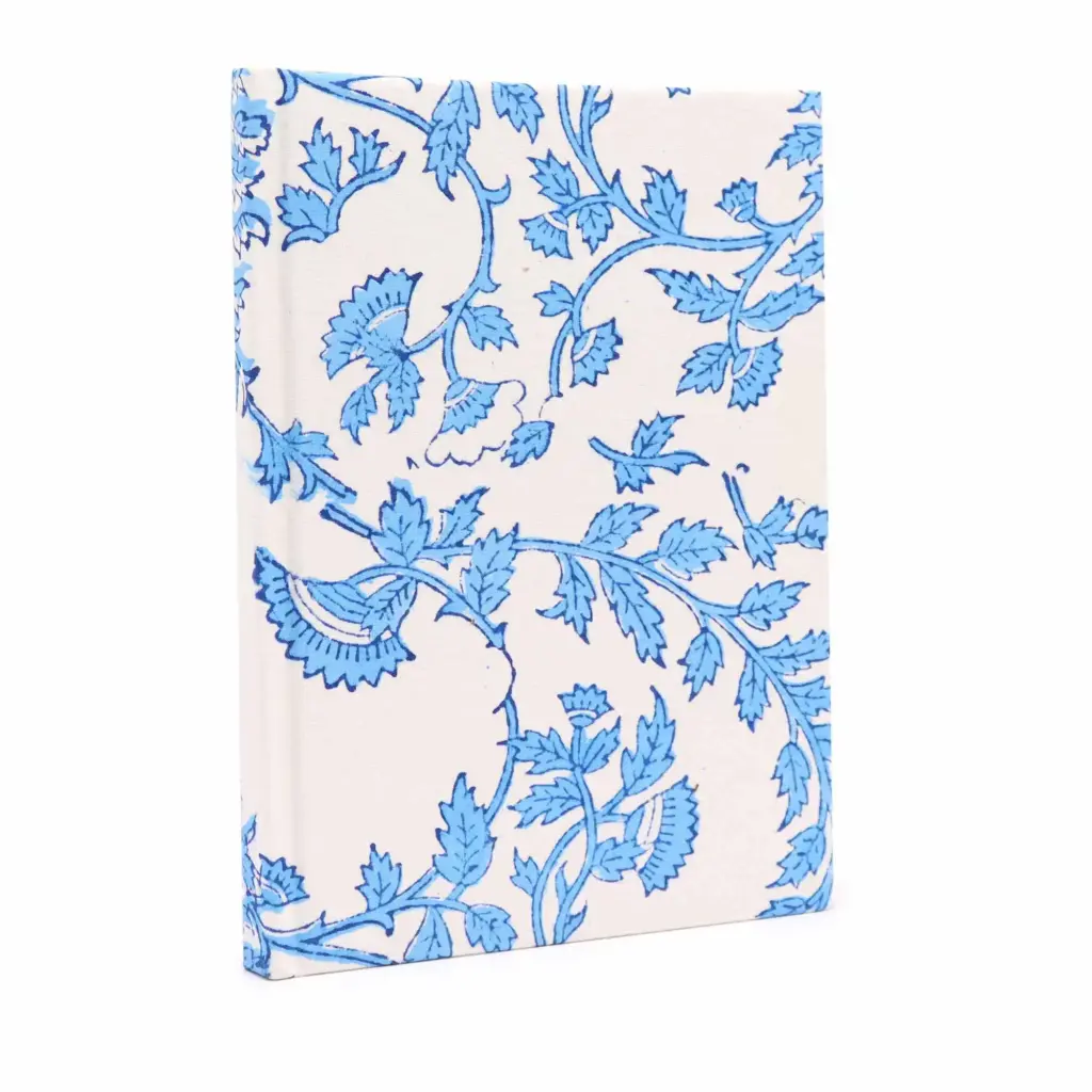 Cotton Bound Notebooks 20x15cm – 96 pages – Pale Blue Floral | www.artisangoods.co.uk