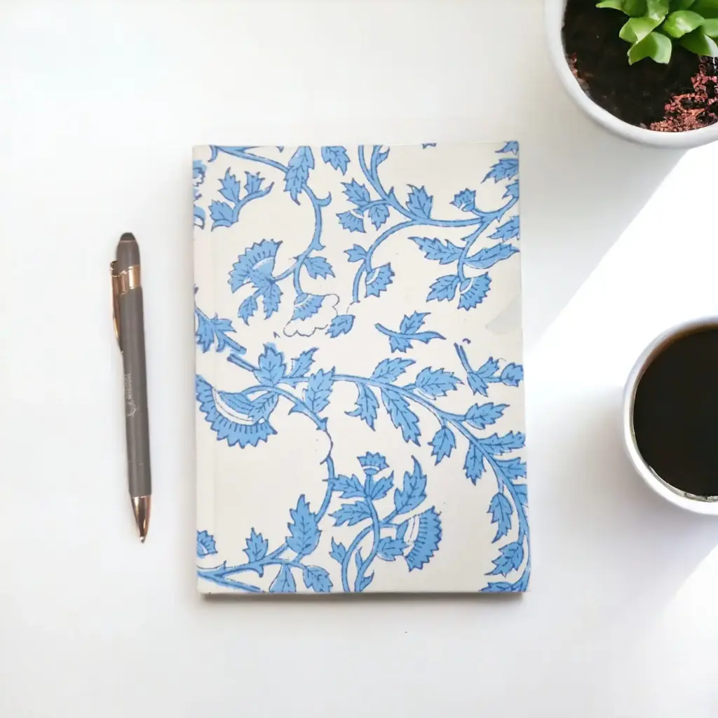 Cotton Bound Notebooks 20x15cm – 96 pages – Pale Blue Floral | www.artisangoods.co.uk 2
