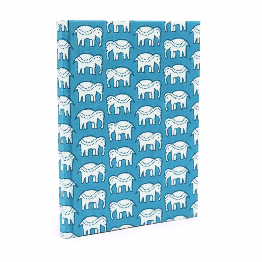 Cotton Bound Notebooks 20x15cm – 96 pages – Teal Elephants | www.artisangoods.co.uk