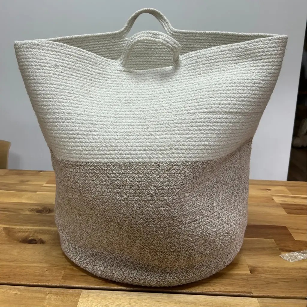 Cotton Rope Laundry / Storage Big Basket 45x40cm – Beige | www.artisangoods.co.uk
