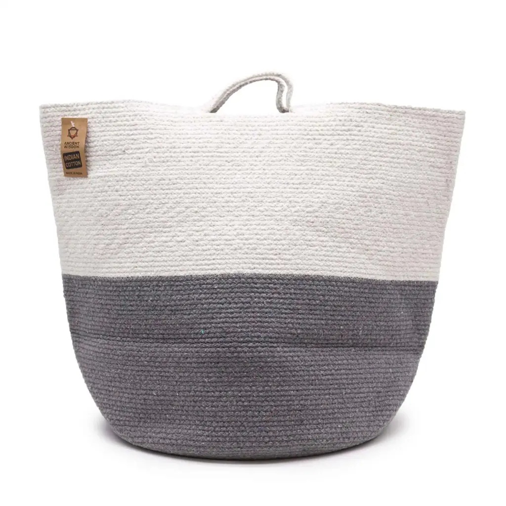 Cotton Rope Laundry / Storage Big Basket 45x40cm – Grey | www.artisangoods.co.uk