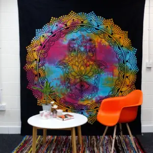 Double Cotton Bedspread + Wall Hanging – Black Hamsa | www.artisangoods.co.uk 3
