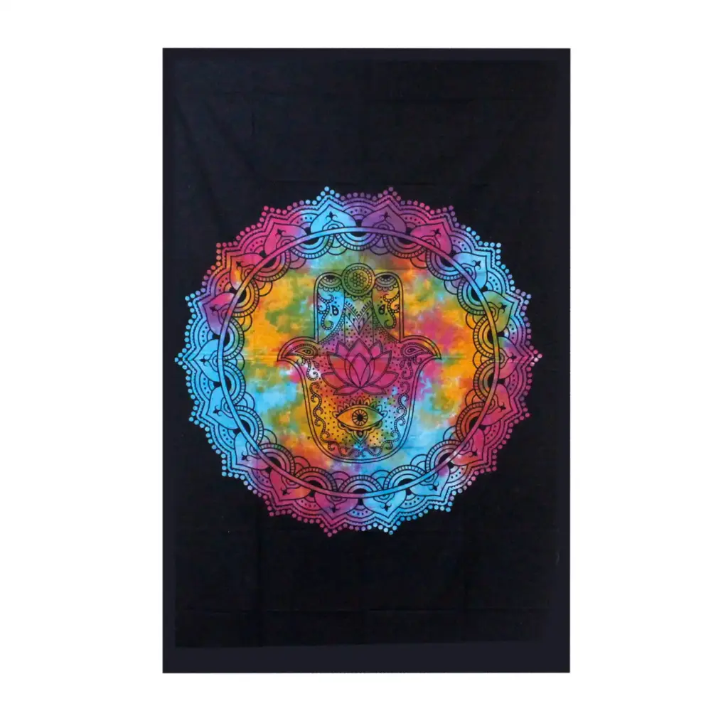 Double Cotton Bedspread + Wall Hanging – Black Hamsa | www.artisangoods.co.uk