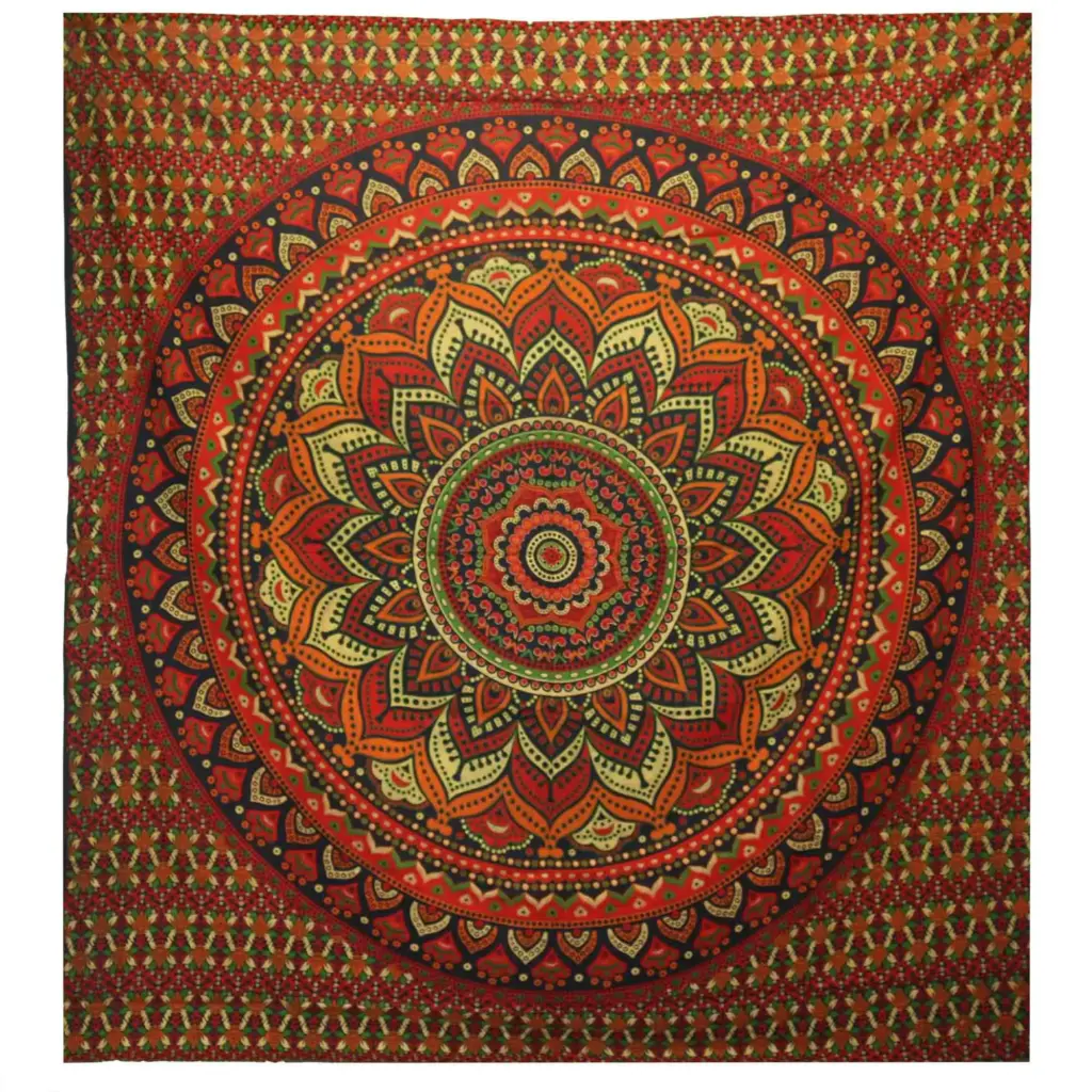 Double Cotton Bedspread + Wall Hanging – Classic Mandala – Green | www.artisangoods.co.uk