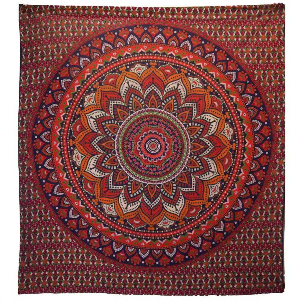 Double Cotton Bedspread + Wall Hanging – Classic Mandala – Orange / Blue | www.artisangoods.co.uk