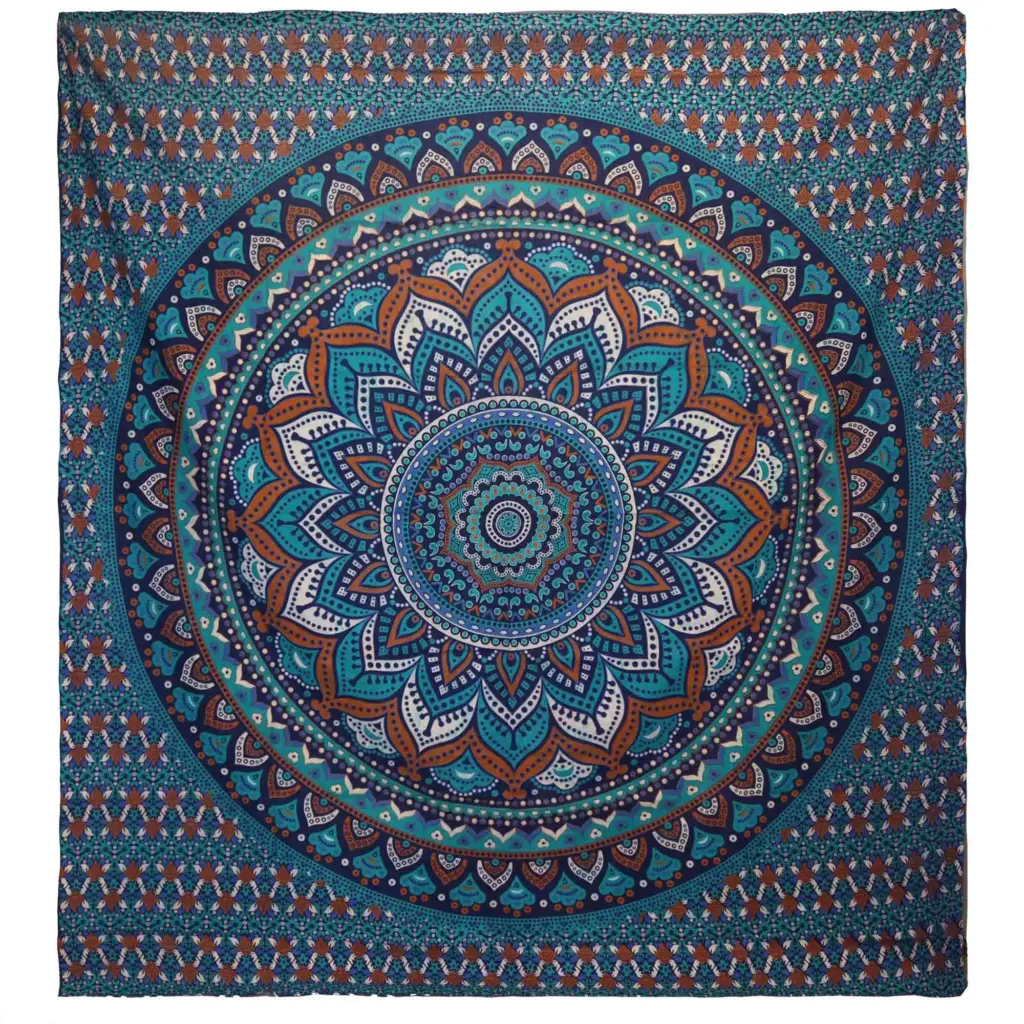 Double Cotton Bedspread + Wall Hanging – Classic Mandala – Turquoise | www.artisangoods.co.uk