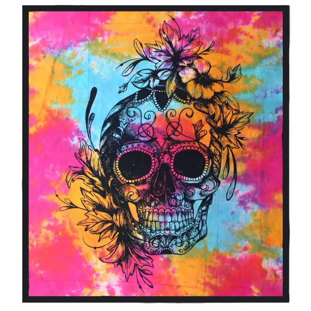 Double Cotton Bedspread + Wall Hanging – Day of the Dead Skull | www.artisangoods.co.uk
