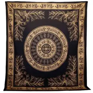 Double Cotton Bedspread + Wall Hanging – Elephant Jungle – Black Gold | www.artisangoods.co.uk