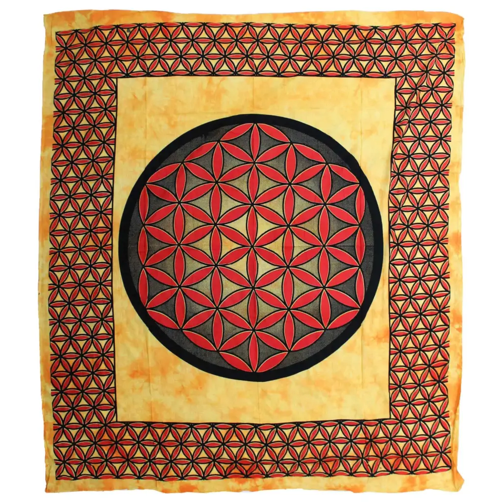 Double Cotton Bedspread + Wall Hanging – Flower of Life – Orange | www.artisangoods.co.uk