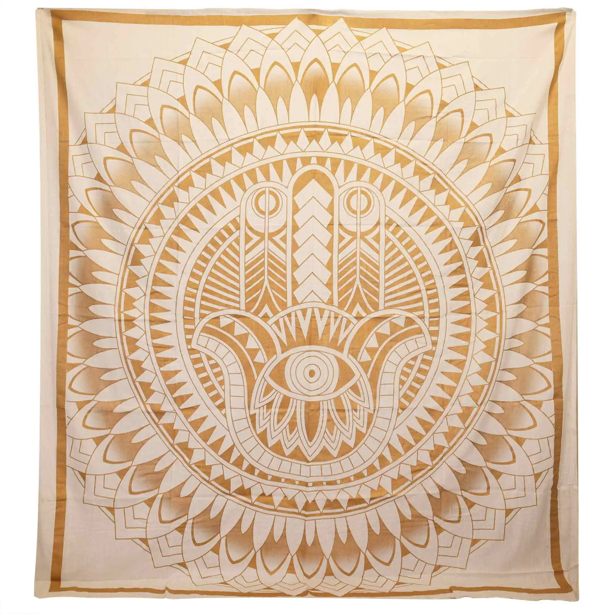 Double Cotton Bedspread + Wall Hanging – Hamsa – White Gold | www.artisangoods.co.uk 2 Double Cotton Bedspread + Wall Hanging – Hamsa – White Gold | www.artisangoods.co.uk 1
