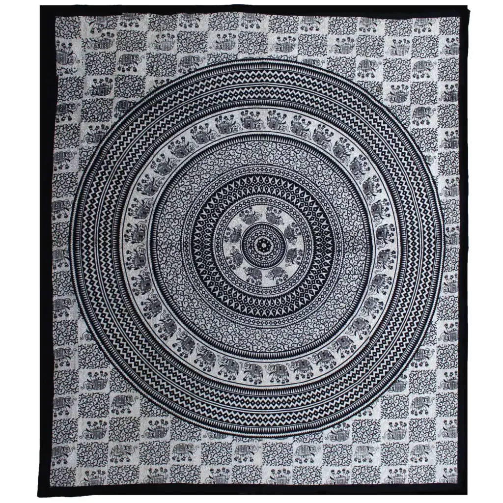 Double Cotton Bedspread + Wall Hanging – Mono – Elephant Mandala | www.artisangoods.co.uk