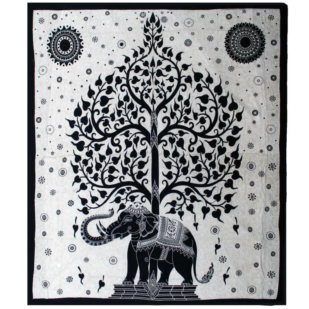 Double Cotton Bedspread + Wall Hanging – Mono – Elephant Tree | www.artisangoods.co.uk