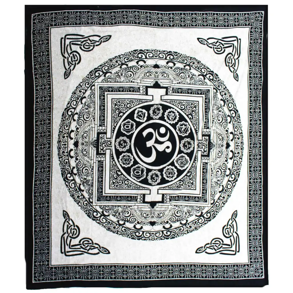 Double Cotton Bedspread + Wall Hanging – Mono – OM Mandala | www.artisangoods.co.uk