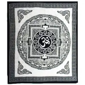 Double Cotton Bedspread + Wall Hanging – Mono – OM Mandala | www.artisangoods.co.uk
