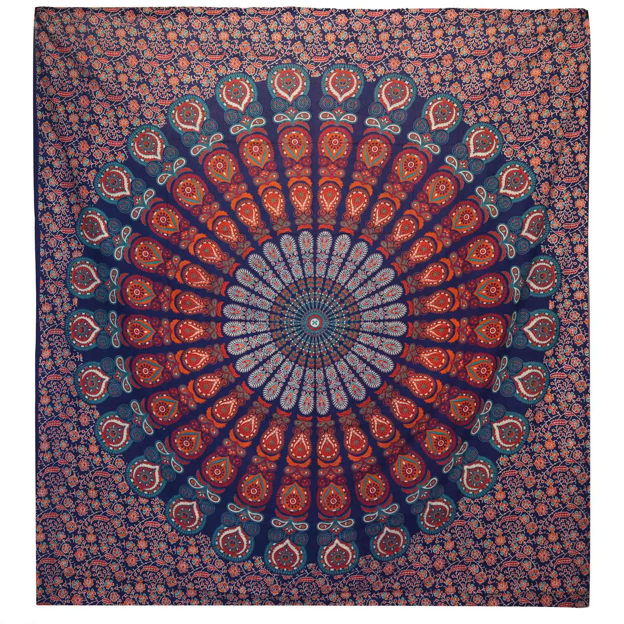 Double Cotton Bedspread + Wall Hanging – Peacock Mandala – Blue | www.artisangoods.co.uk 2 Double Cotton Bedspread + Wall Hanging – Peacock Mandala – Blue | www.artisangoods.co.uk