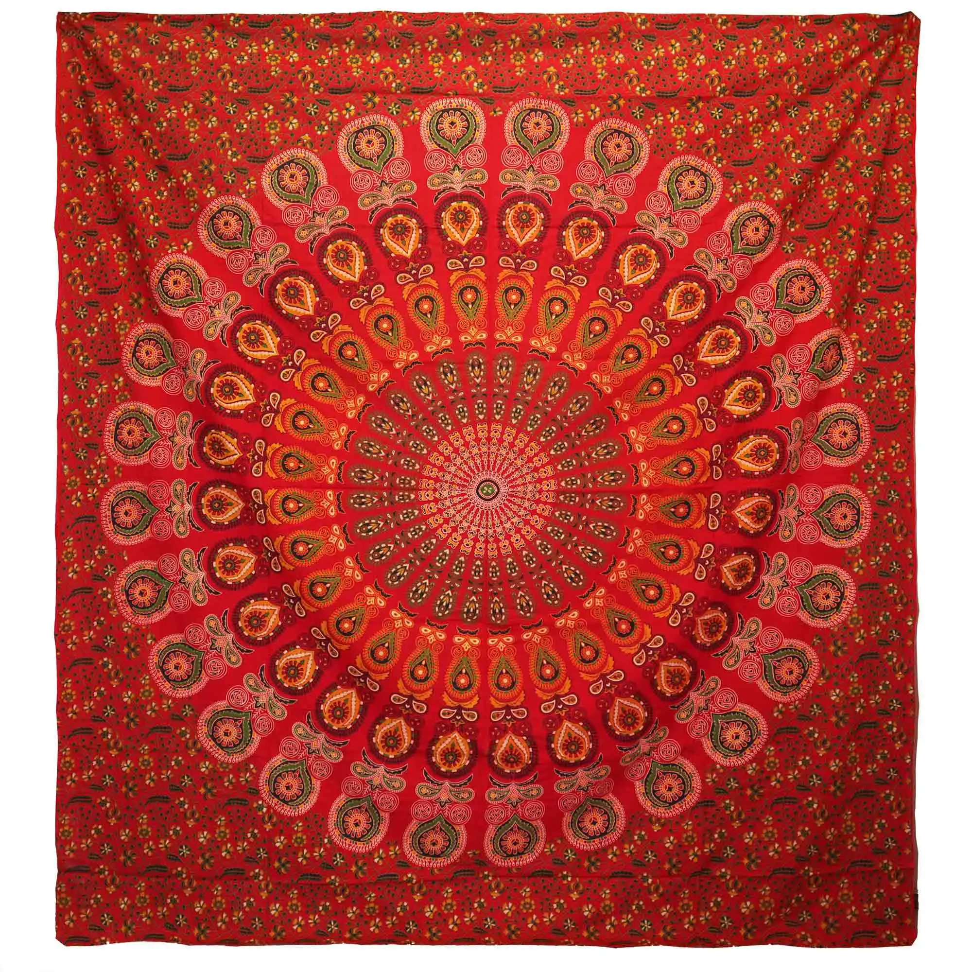 Double Cotton Bedspread + Wall Hanging – Peacock Mandala – Red | www.artisangoods.co.uk 2 Double Cotton Bedspread + Wall Hanging – Peacock Mandala – Red | www.artisangoods.co.uk