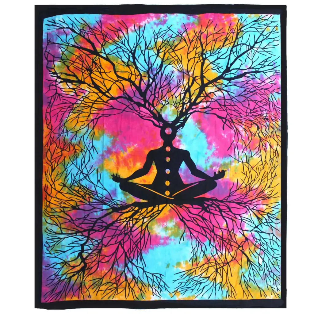 Double Cotton Bedspread + Wall Hanging – Yoga Tree | www.artisangoods.co.uk